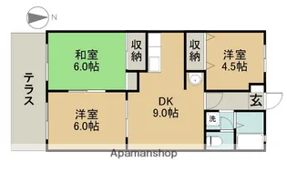 ツインボヌールアタゴA棟・B棟【B103号室】の間取り