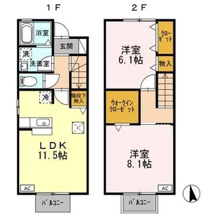 愛知県あま市本郷花ノ木【テラスハウス】の間取り