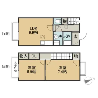 愛知県碧南市大浜上町5丁目【テラスハウス】の間取り