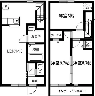 愛知県西尾市一色町松木島宮東【テラスハウス】の間取り