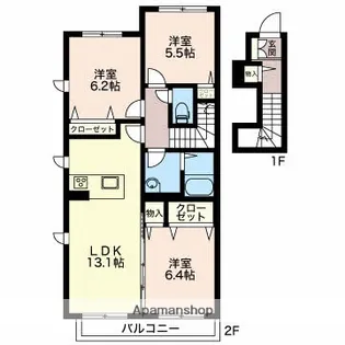 エステート篭田【201号室】の間取り