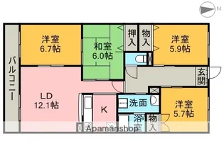 第五西垣ハイツ【3階】の間取り