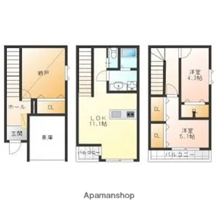 愛知県名古屋市中区正木1丁目【テラスハウス】の間取り
