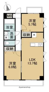 レインボウ御洲浜【101号室】の間取り