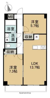 レインボウ御洲浜【302号室】の間取り