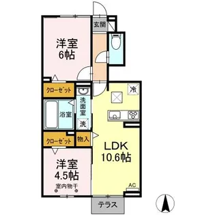 ハウス三本木 B棟【1階】の間取り