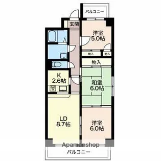 アーバンコア九ノ城【6階】の間取り
