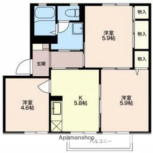 ドミールマリノⅡ A・B・C棟【A-202号室】の間取り