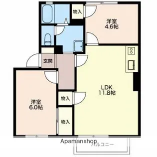 コーポラスたなか【B-202号室】の間取り