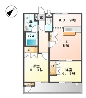 グローリアス山水A棟【2階】の間取り