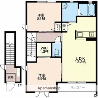 レガール北野【D201号室】の間取り