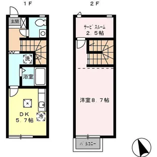 三重県四日市市富士町【テラスハウス】の間取り