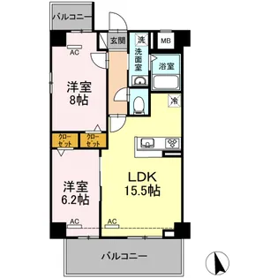 アルバグランデ三ツ矢橋【6階】の間取り