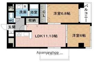 レジデンシャル・金剛2LDK【8階】の間取り