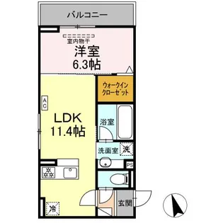 DーCHAMBRE矢田磧【3階】の間取り