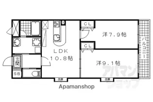 グランビュー櫃川【305号室】の間取り