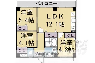 グランドラティス河原町七条【301w号室】の間取り