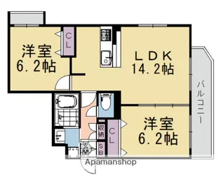 グランシュ長岡京【4階】の間取り