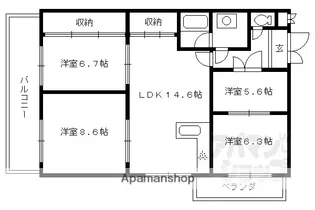 ルシェール西院【4-B号室】の間取り