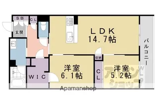 ヴェスプッチ二条城【201号室】の間取り