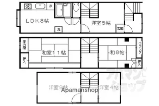 京都府京都市北区衣笠街道町【一戸建】の間取り