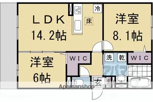 GRAMM箱ノ井【102号室】の間取り