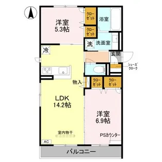ルコアン堀川今宮【2階】の間取り