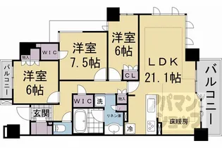 ライオンズ嵯峨天龍寺若宮 西の邸 東の邸【E404号室】の間取り