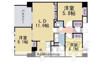 グランレブリー押小路高倉【403号室】の間取り