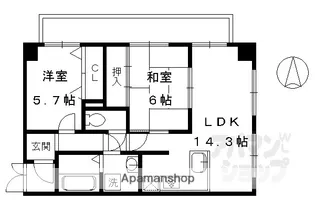 グローバル堀川北大路【5階】の間取り