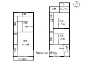 京都府京都市北区大宮西野山町【テラスハウス】の間取り
