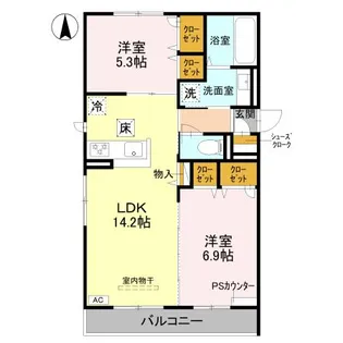 ルコアン堀川今宮【1階】の間取り