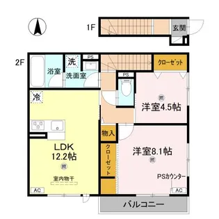 アレ・デ・フルール西向日駅前B棟【2階】の間取り