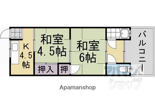 桂ノ宮荘【1F-2号室】の間取り