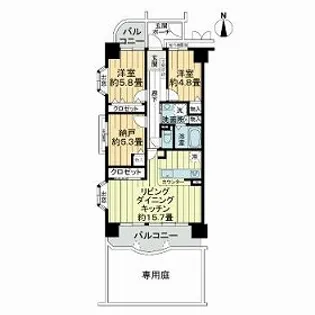 ライオンズマンション上桂【1階】の間取り