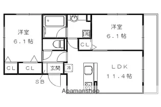 グランソレイユ西院【1階】の間取り