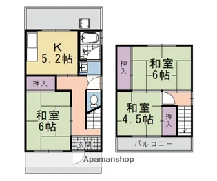 京都府乙訓郡大山崎町字円明寺小字金蔵【テラスハウス】の間取り