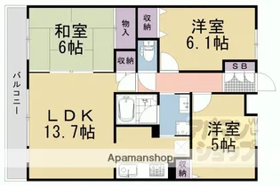 シャリエ長岡京【206号室】の間取り