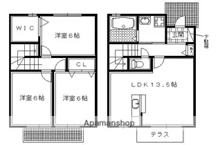 京都府京都市左京区岩倉南大鷺町【タウンハウス】の間取り