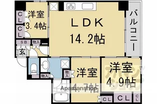 イニシア京都五条【205号室】の間取り