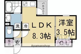 ウェルスクエア京都智恵光院【103号室】の間取り