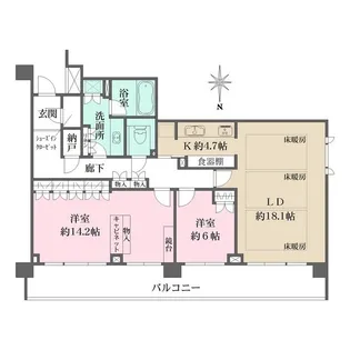ザ・パークハウス京都鴨川御所東【5階】の間取り