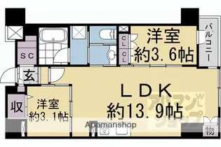 イニシア京都五条【202号室】の間取り