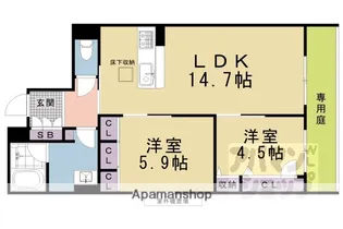 ヴェスプッチ二条城【101号室】の間取り