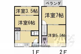 京都府京都市中京区聚楽廻東町【テラスハウス】の間取り