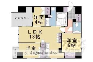 レ ジェイド京都東洞院【604号室】の間取り