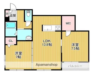 シャーメゾンまはたぎ同志社山手【2階】の間取り