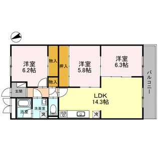 宇治大久保コープ 611号室【7階】の間取り