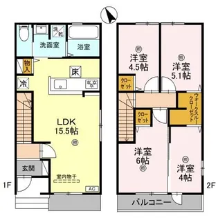 京都府京田辺市松井ケ丘1丁目【テラスハウス】の間取り