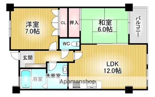 京都府城陽市平川茶屋裏【マンション】の間取り